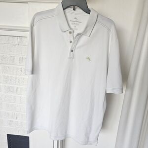 Tommy Bahama White Polo Short Sleeve Shirt Supima Cotron Blend Mens Size Large